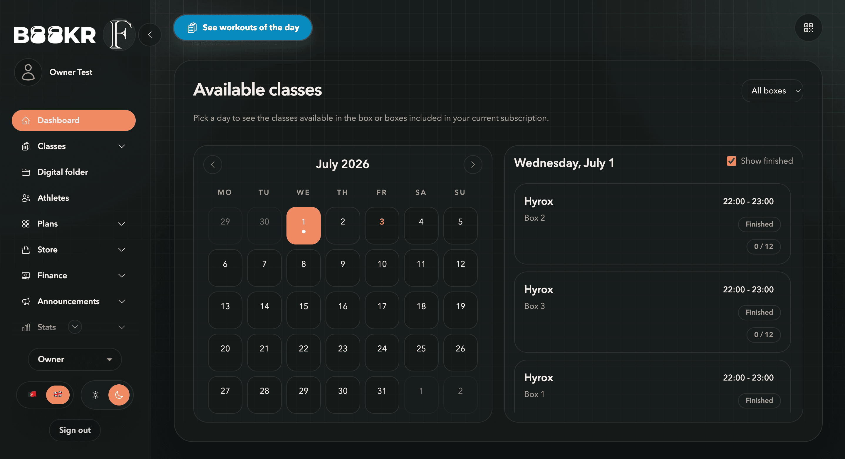 BOOKR dashboard