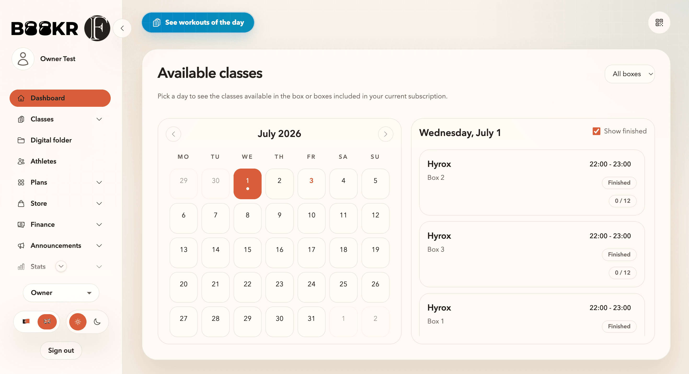 BOOKR dashboard